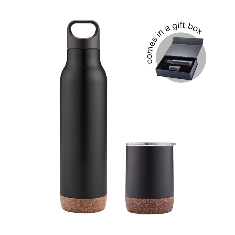 Vaccum Bottle with Tumbler set-Black