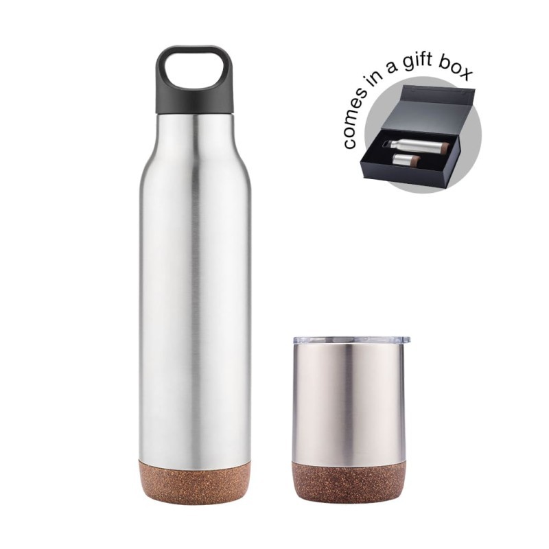 Vaccum Bottle with Tumbler set-Silver